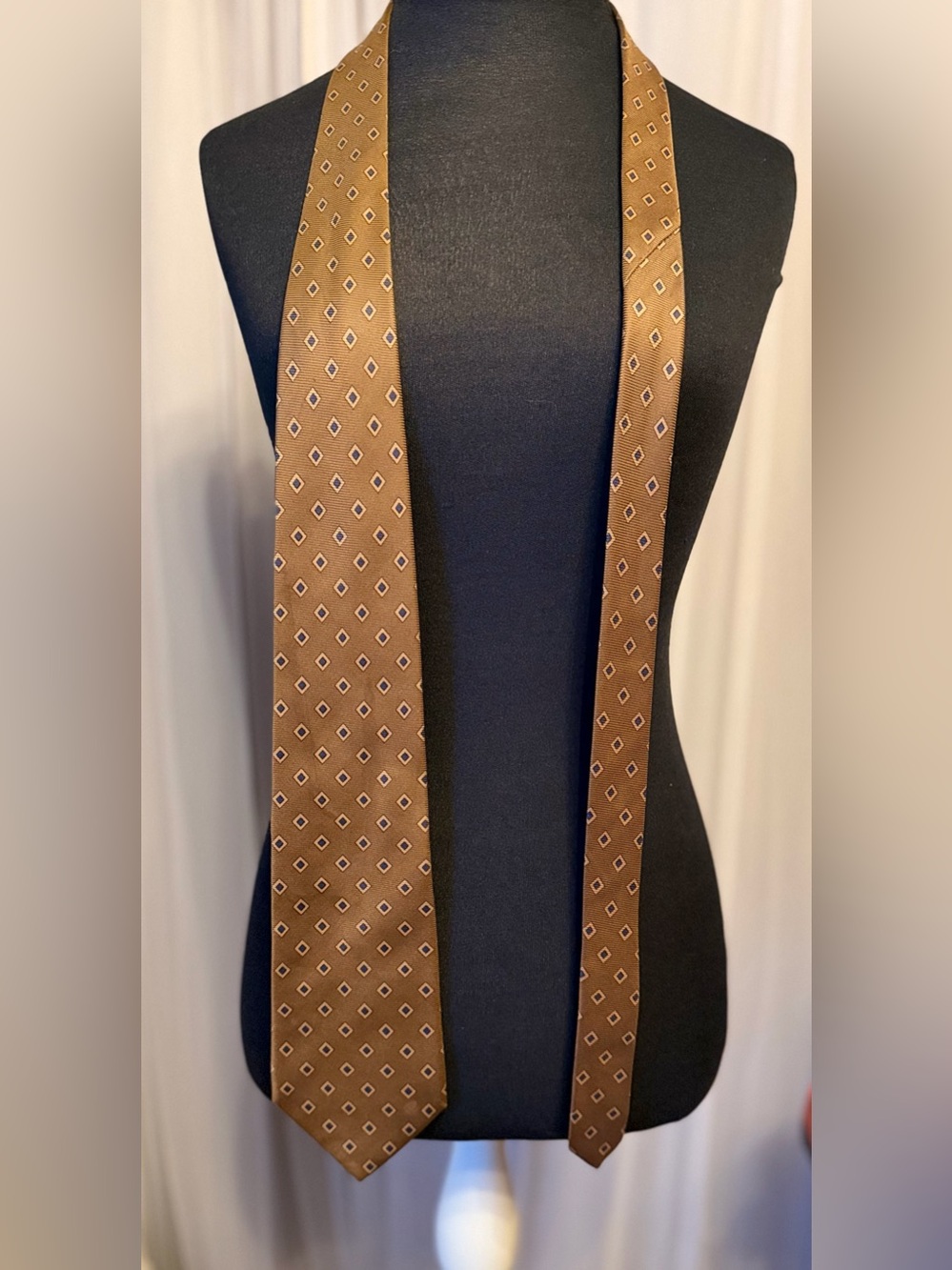 VTG Brooks Brothers Makers Silk Tie Diamond Foulard Brown Blue